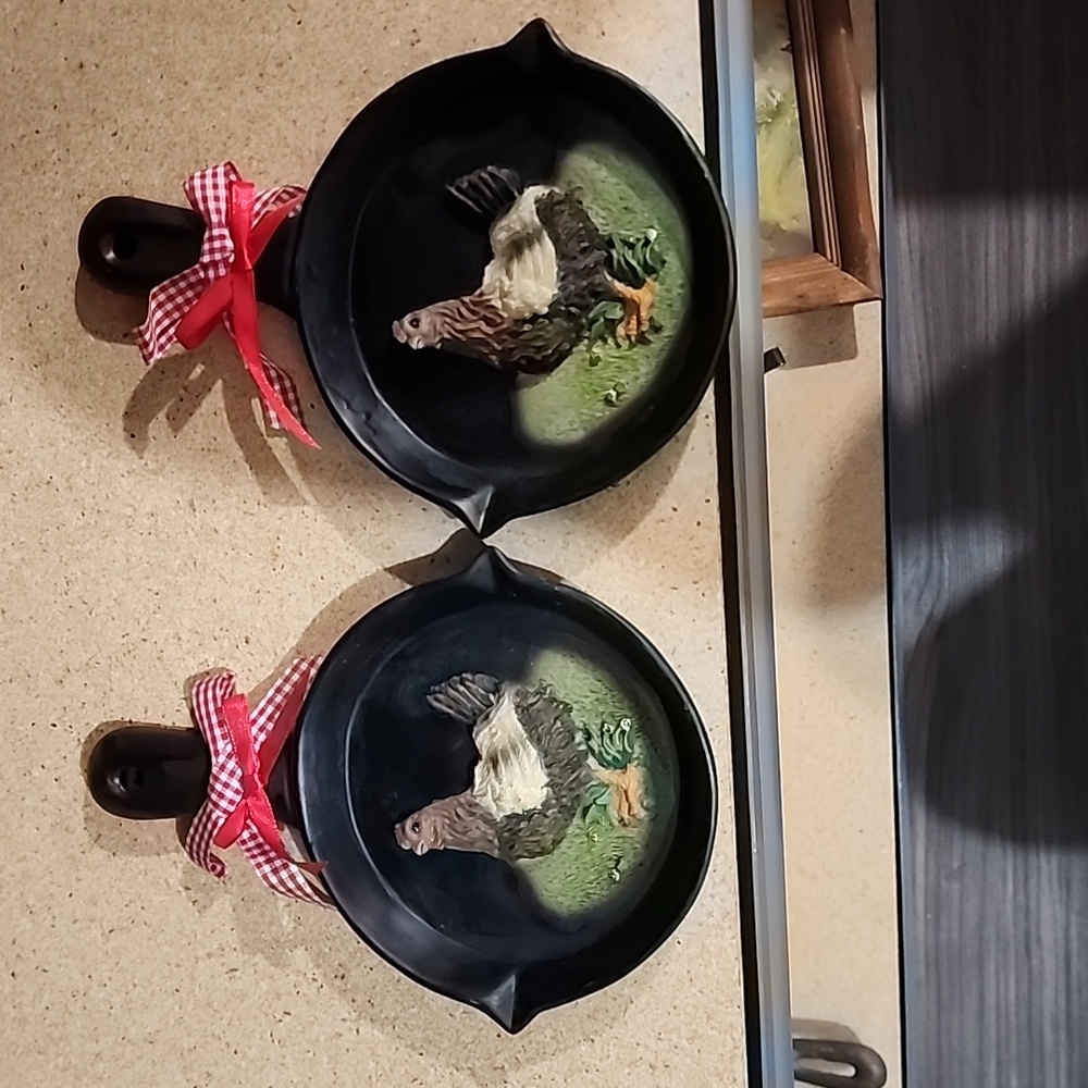 Mini Wood Skillets Wall Hanging Raised Rooster Decorative Hand Painted
